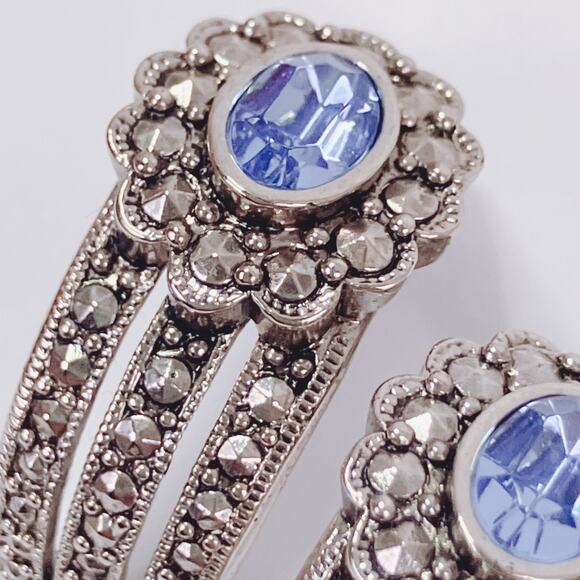 Signed Avon Art Deco Revival Marcasite Silver Tone Blue Earrings - Picture 3 of 9